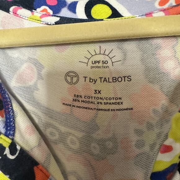 T by Talbots UPF 50 Pique Tunic Size 3X Daisy Print Bright Retro Stretch Cotton - Picture 5 of 8
